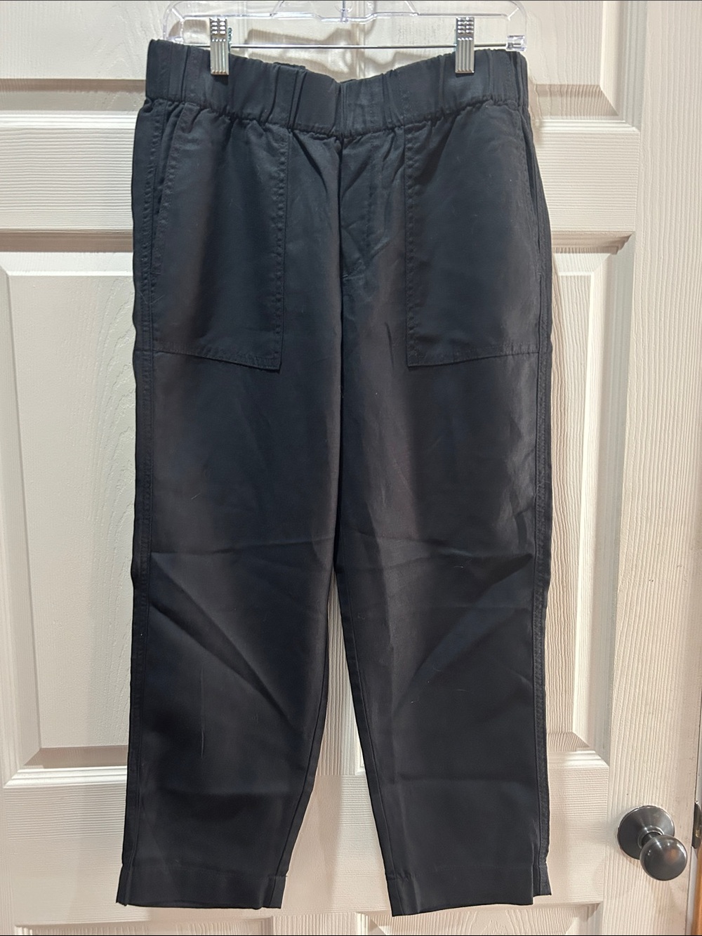 Banana Republic Black Cropped Linen-Blend Pull-On Ankle Pants with Patch Pockets